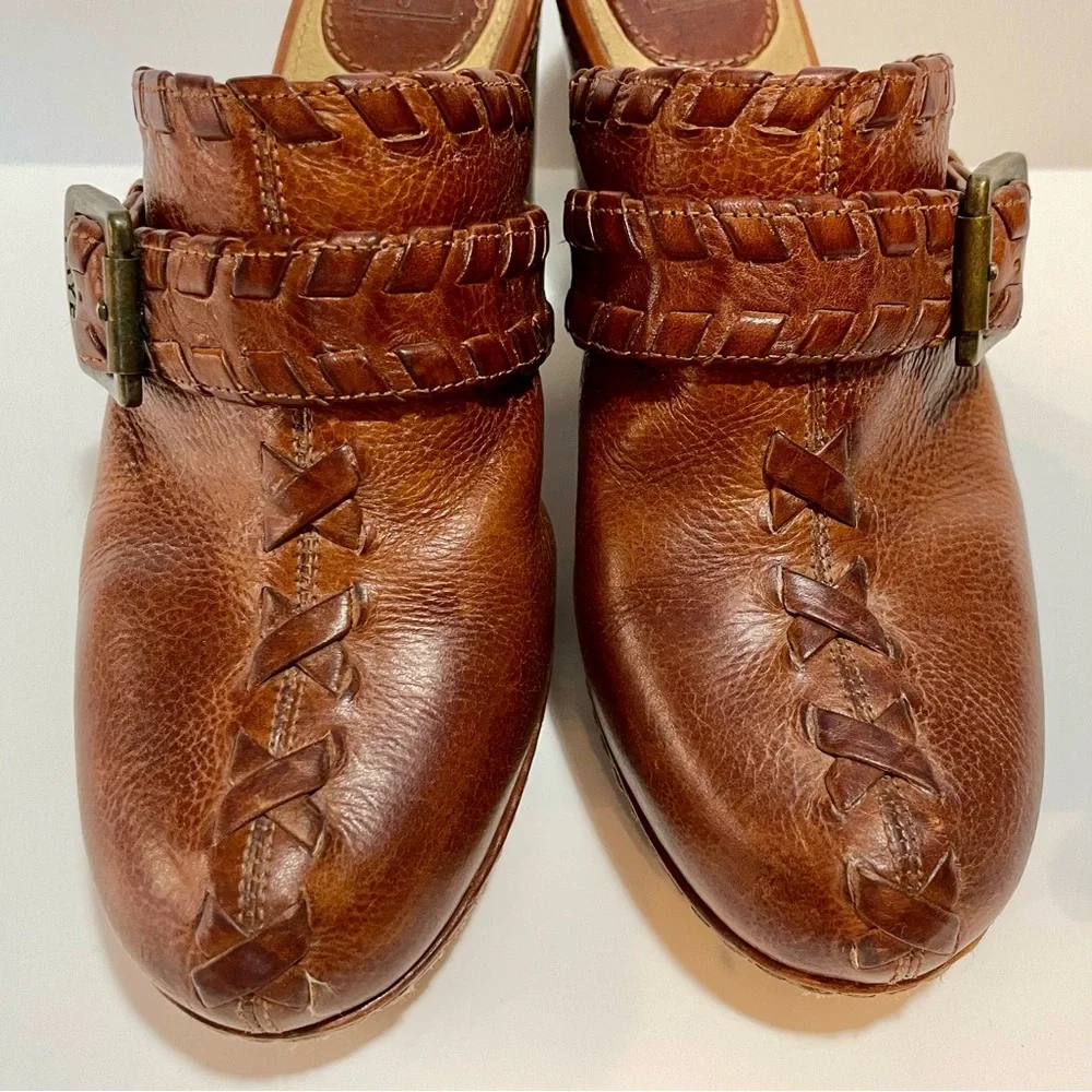 Frye Women's 9 Brown Leather Candy Lace Heeled Clogs - Picture 5 of 12